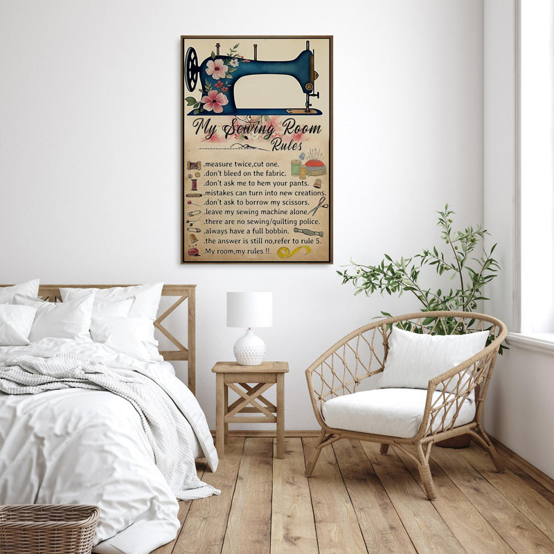 Cherrin My Sewing Room Rules - 1 pièce, impression sur toile tendue sur toile tendue, H 14 po x l 11 po x P 1,25 po