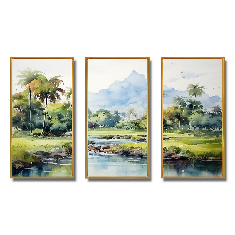 Paysage indonésien - Art mural Indonésie, Cadre flottant doré, H 28 po x l 36 po