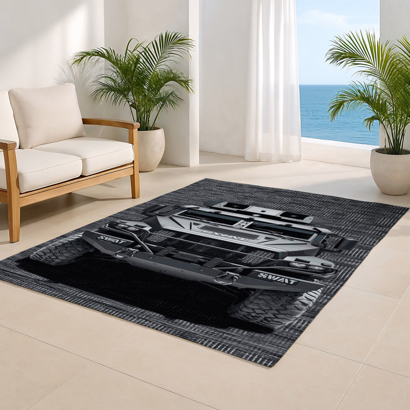 Transportation Gray Indoor and Outdoor Area Rug, Rectangulaire 8 pi x 10 pi