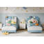 Lit simple en velours pour enfants avec tiroir, profil bas, lattes de bois, bleu-548360648-548360654