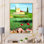 Maison de campagne, deux fleurs rouges dans les champs verts - peinture sur toile