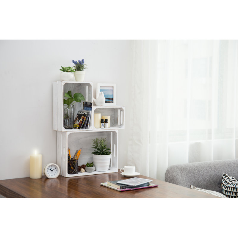 Solid Wood 3 Piece Decorative Bin Set, Vintage White