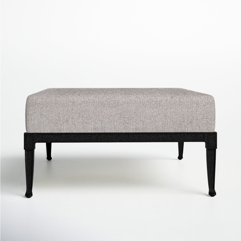 Wiltshire Outdoor Ottoman, Textured Black, Prescott Dove Check Sunbrella®