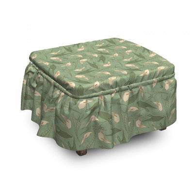 Housse pour repose-pieds vert callas et feuilles de fleurs