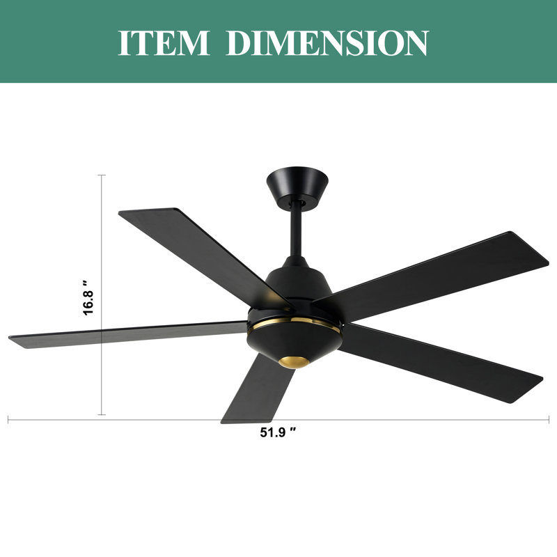 52 Inch Modern Black Chandelier Ceiling Fan Without Light, Quiet DC Motor, 6 Speeds, Dual Finish Reversible Ceiling Fan For Bedroom