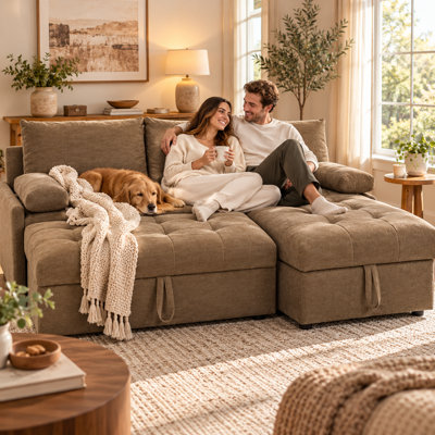 Canapé 3 places moderne de 195 cm (77 po) avec rangement intégré, assise profonde et coussins de dossier amovibles, beige, pour salon