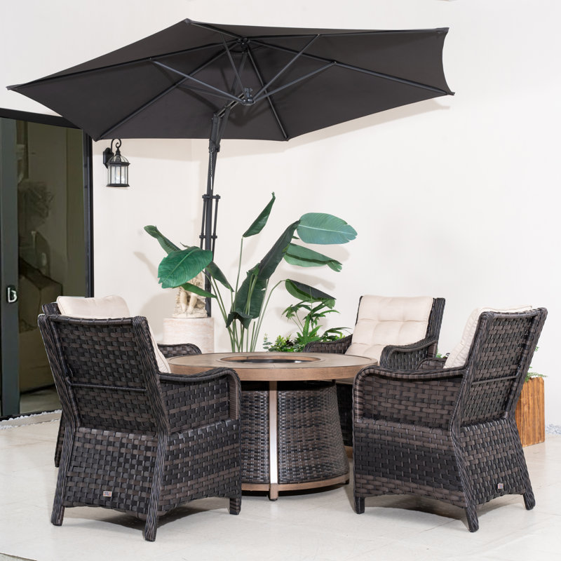 Ensemble de salle à manger d'extérieur rond 5 pièces avec chaises en osier