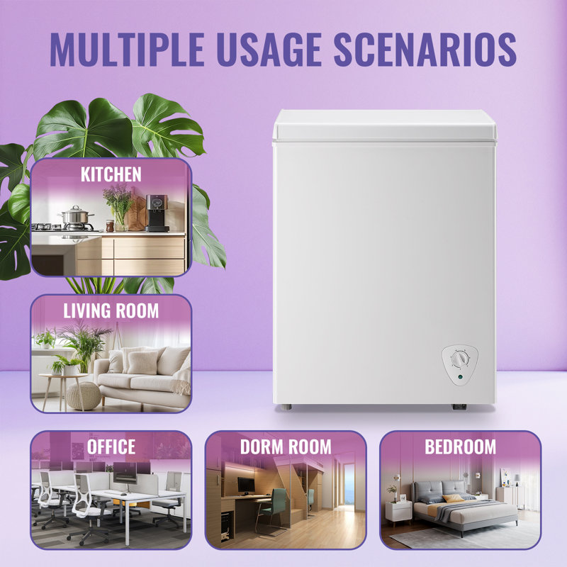 WANAI Chest Freezer, 4.2 Cubic Feet Small Deep Freezers Top Door with 2 Removable Baskets & Wheels, 7 Temperature Control Energy Saving, Compact Freezer for Home Kitchen Office Dorm Apartment Indoor Use, White