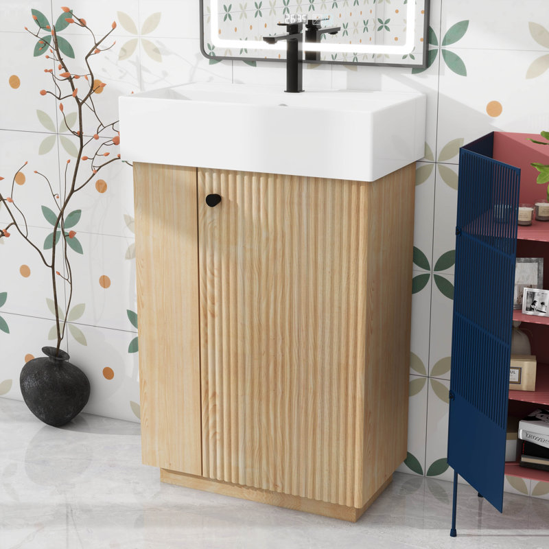 Meuble-lavabo moderne 21,6 po avec lavabo en céramique, autoportant moderne
