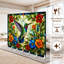 Cloison pliante à 4 panneaux séparateurs de colibris fleurs sur toile séparateur mural de protection autoportant-134580158-134580159