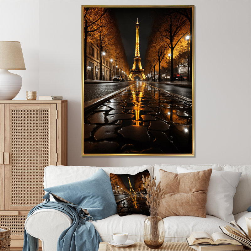 Lasko France Eernal Eiffel II, reproduction d'art sur toile, H 44 po x l 34 po x P 1,5 po, Cadre flottant doré