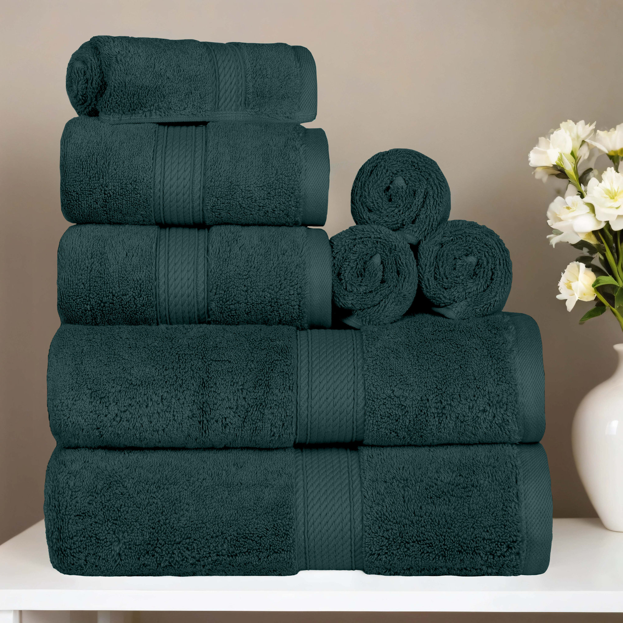 Renata 8 Piece 800 GSM Certified Egyptian Cotton Towel Set , Teal
