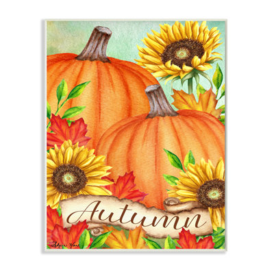 " Autumn Pumpkins With Sunflowers Red Leaves " by Sheri Hart
