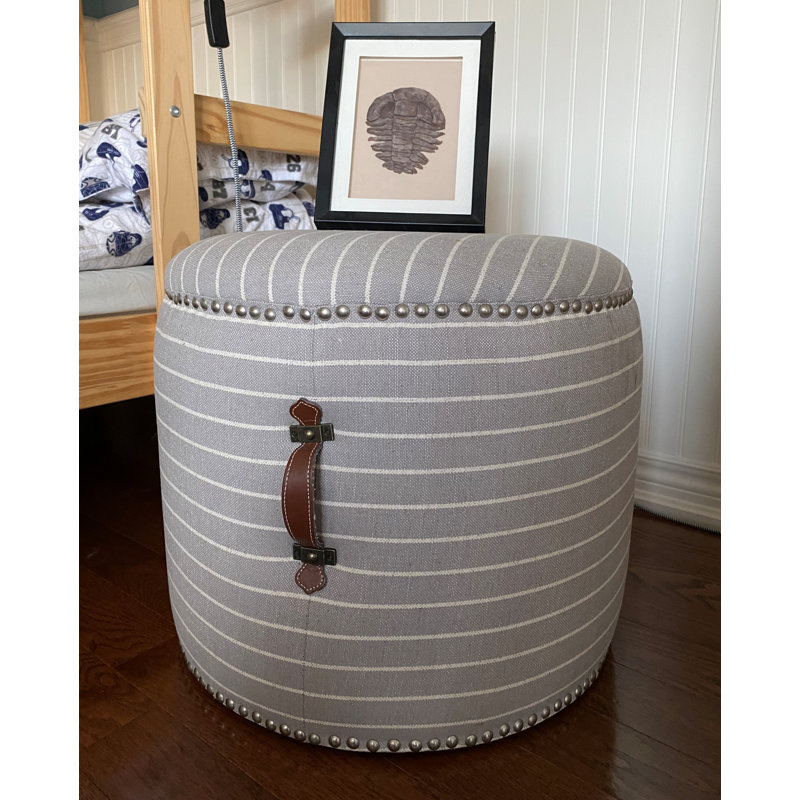 Pouf de 20 po Johnson revêtu de lin à rayures, Mélange de coton gris