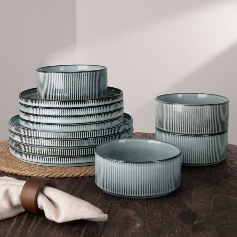 Stoneware Dinnerware Set 18 Piece - Service for 6, Smoky Blue