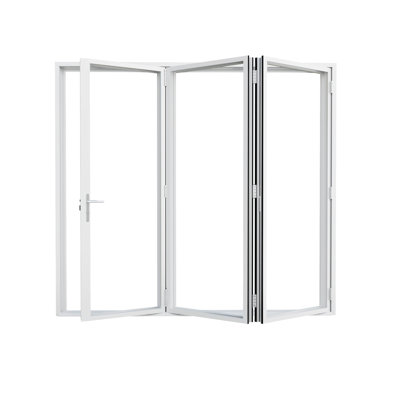 96"W x 80"H Right Outswing Double Tempered Glass White Aluminum Folding Biofold Patio Door 3+0
