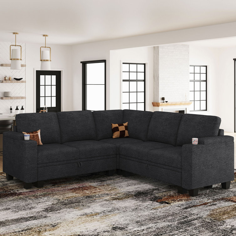 Chenille L Shaped 4-Seat Corner Sofa Modular Storage Couch For Apartment With Removable Washable Cushion