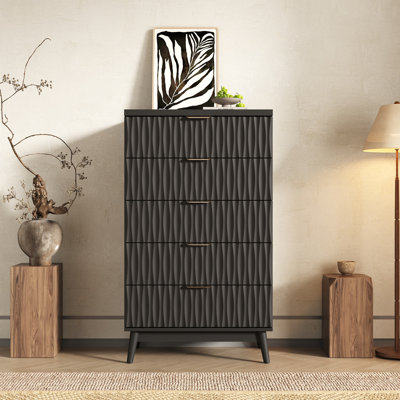 Adkins 27.5" W 5-Drawer Dresser For Bedroom, 47.2” H Fluted Design Wood Tall Chest Of Drawers