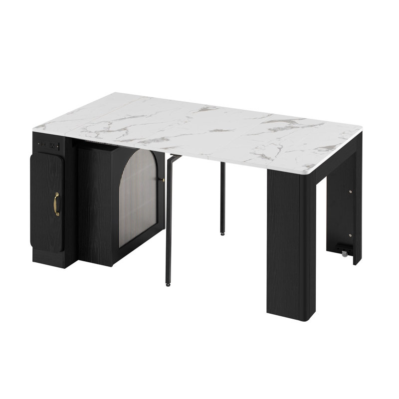Extendable Kitchen Island With 3 Removable Leaves, Mobile Rolling Island Table With Power Outlet, Storage Cabinet For Dining Room And Living Room