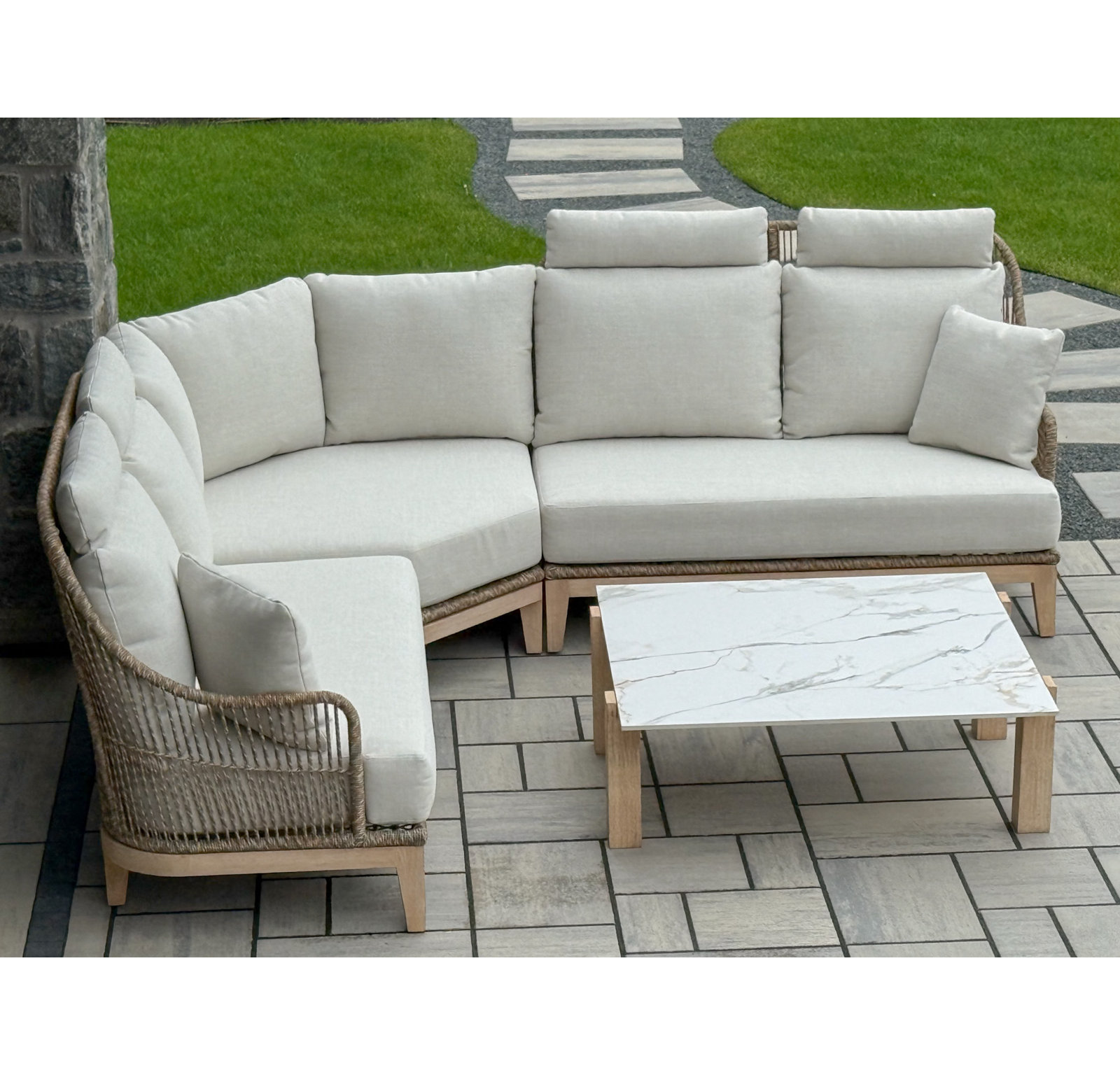 4-Piece Outdoor Sectional & Sintered Stone Coffee Table Set