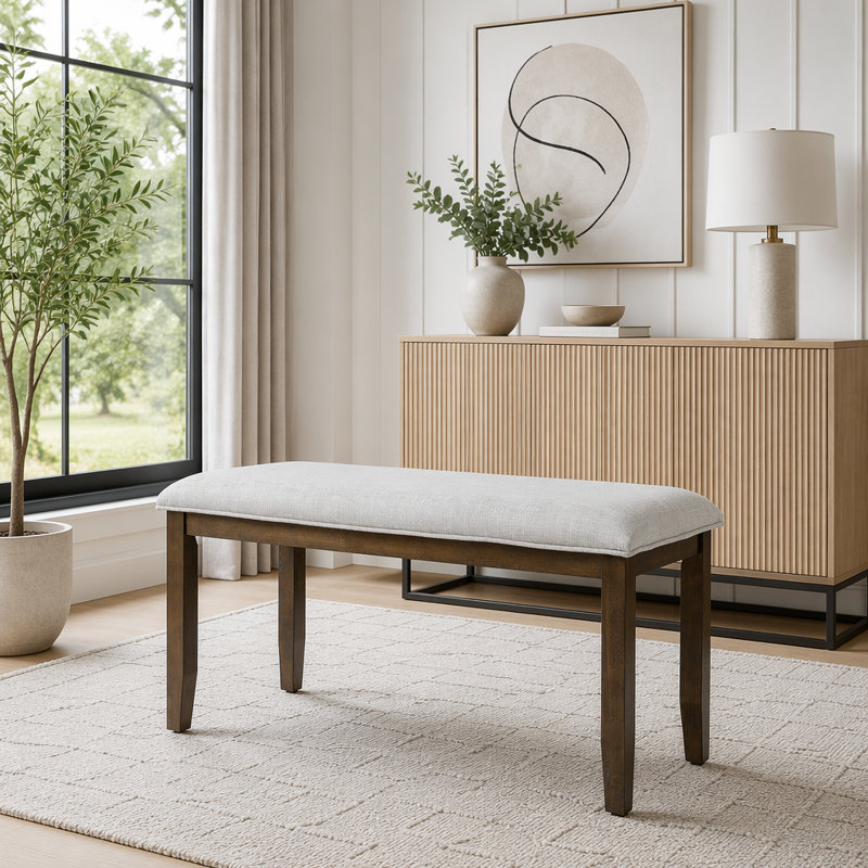 Banc rembourré pour chambre à coucher, Beige et brun