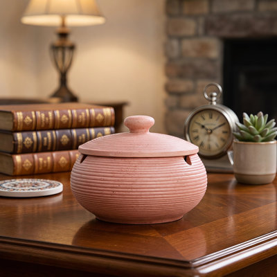 Windproof Ceramic Cigarette Ashtray with Lid, Indoor & Outdoor Ash Holder for Smokers, Decorative Desktop Ash Tray for Home & Office, Pink