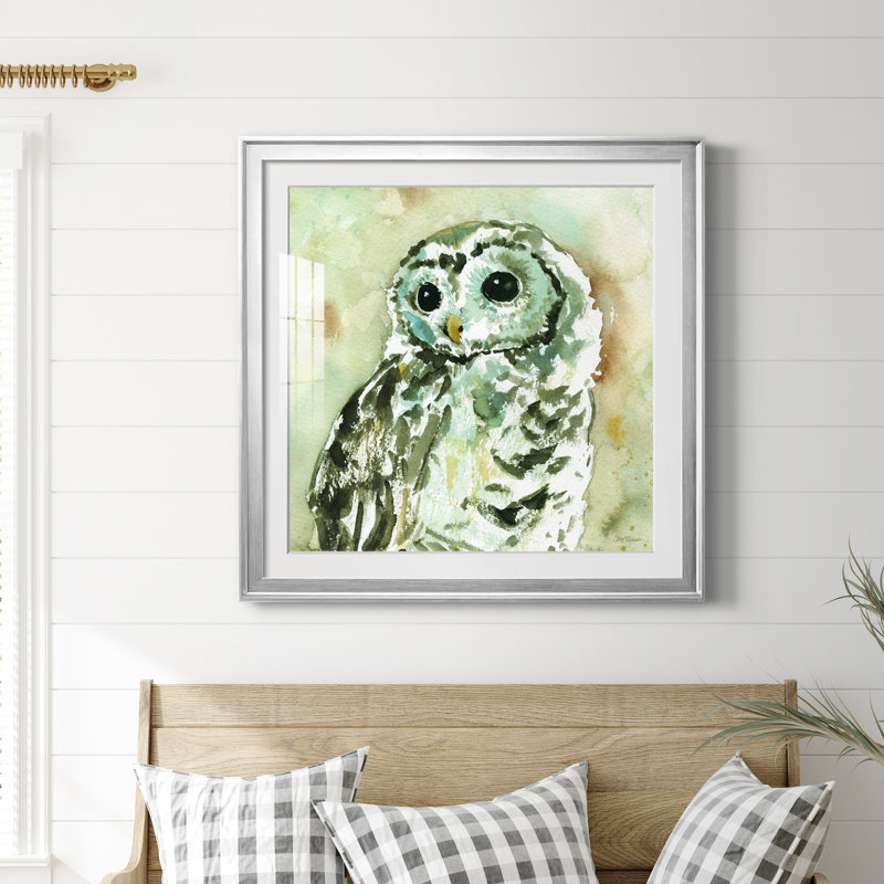 Hibou des bois - peinture encadrée, Papier avec cadre argenté, H 26,5 po x l 26,5 po x P 1,5 po
