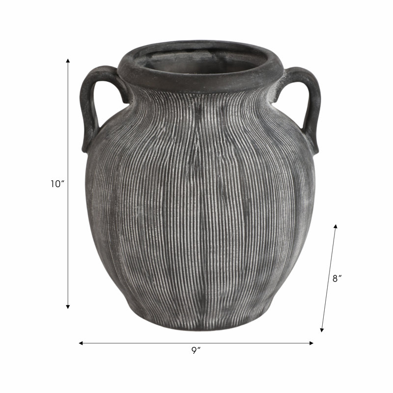 Stoneware Table Vase, Black/Ivory, 10" H x 9" W x 8" D