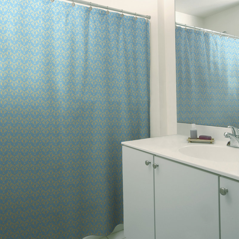 Rideau simple art déco, Bleu / rayure jaune 2