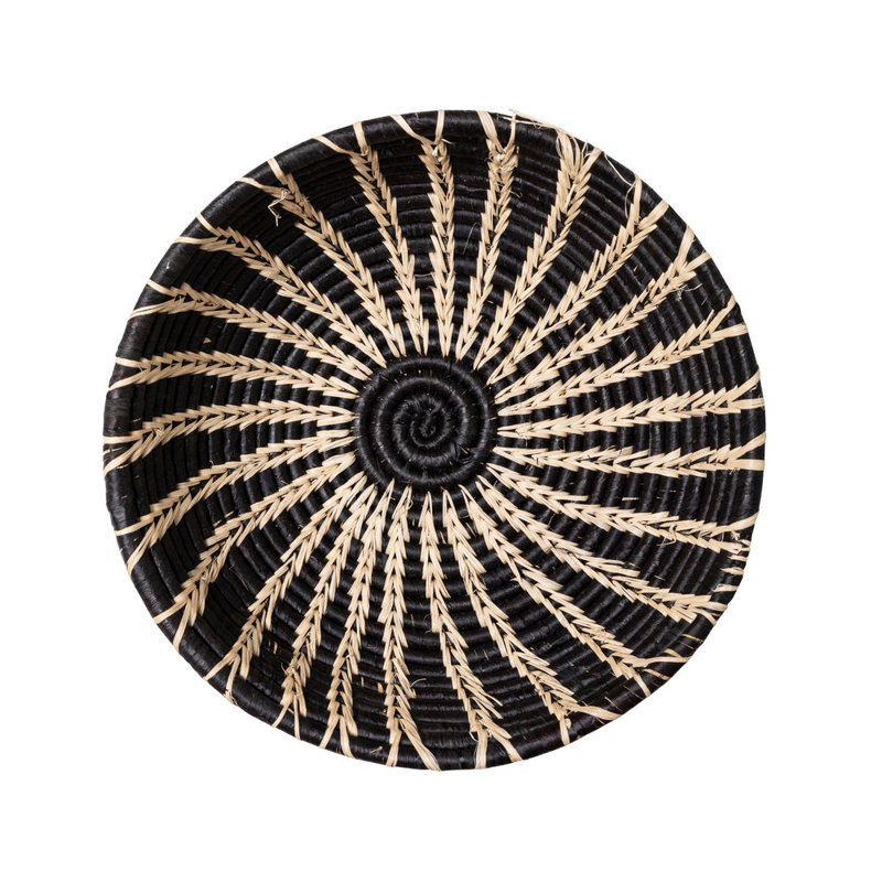 Raffia Stitched Basket, Black