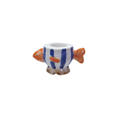 Hand-Painted Stoneware Fish Tealight/Taper Holder
