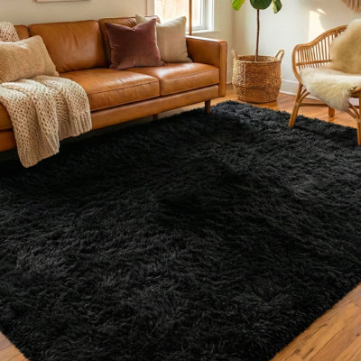 8x10 Fluffy Area Rugs for Living Room, Large Shag Rug for Bedroom, Black Soft Fuzzy Carpet, Non-Slip Backing, Modern Home Decor