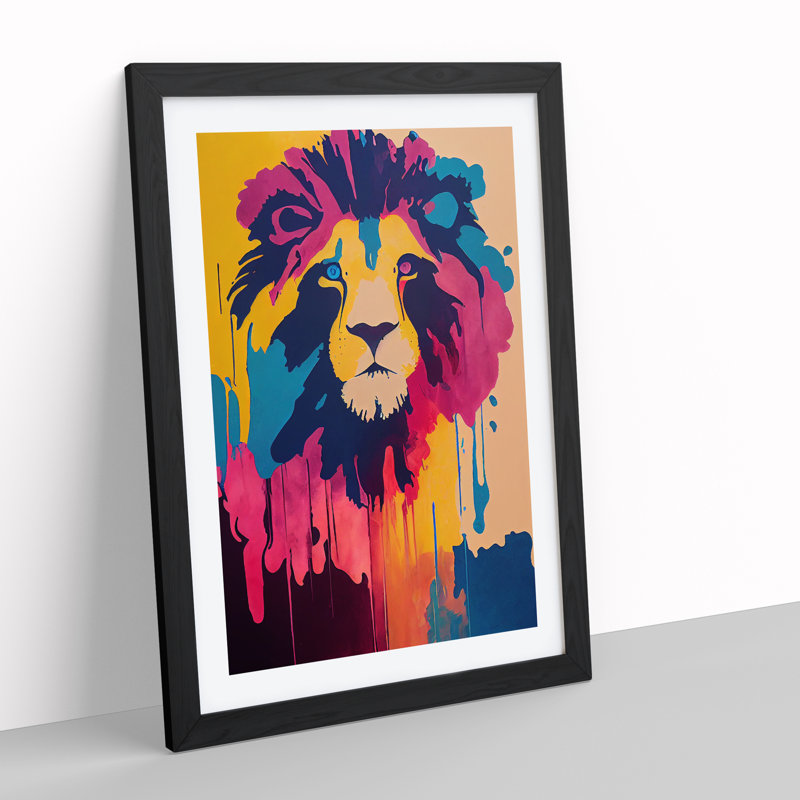 XV1022-2579X Lion Dripped Abstract - Single Picture Frame Painting, Black, 64cm H x 46cm W x 2cm D