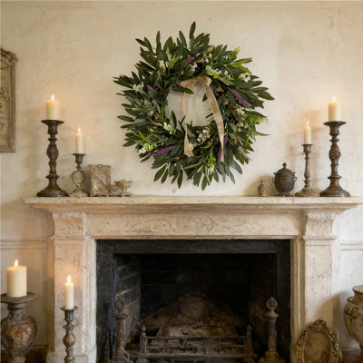 20inch Artificial Lavender & Olive Leaf Wreath - Faux Greenery Door & Wall Decor