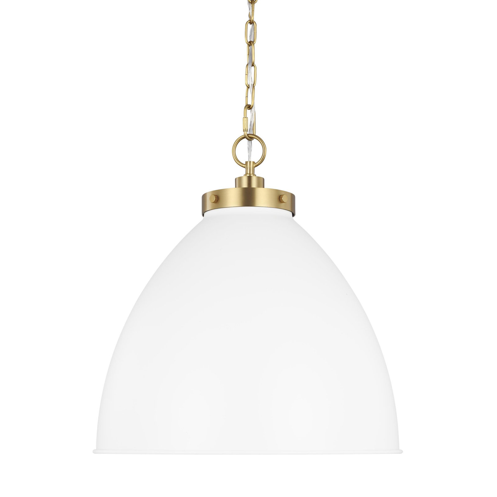 Pallini Single Light Pendant, Burnished Brass, Matte White, 19.5" H x 17.5" W x 17.5" D