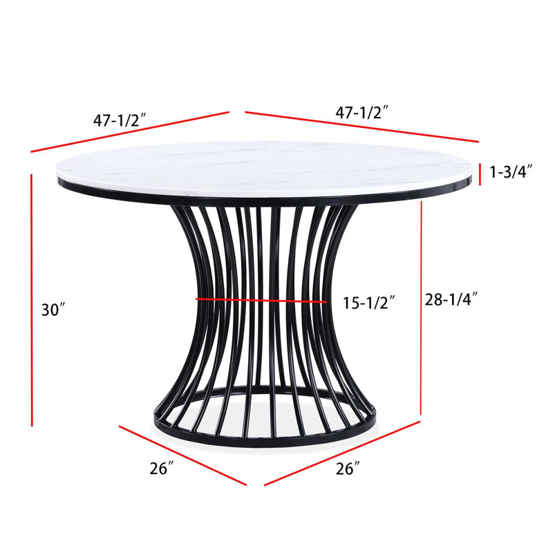 Table tendance en faux marbre noir et blanc, ronde avec base en forme de cage, base de salle à manger de style moderne