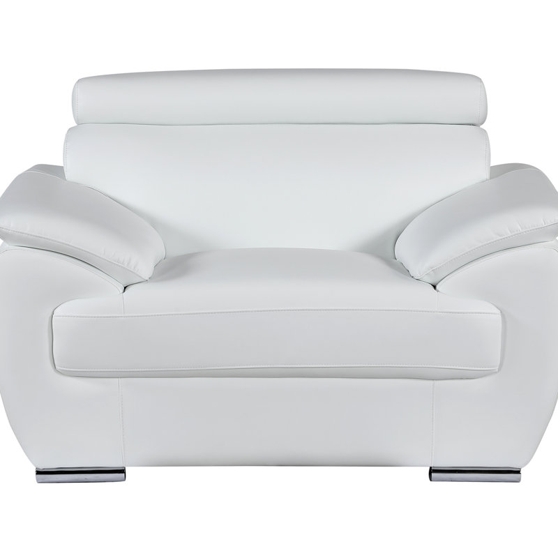 Fauteuil d'angle en cuir véritable de 27,09 po de large Tyshonna, Cuir blanc Tyshonna