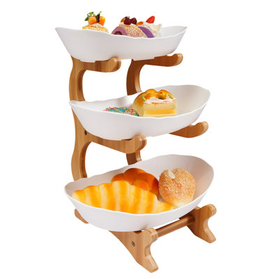 Bols de service à 3 niveaux avec support en bambou, plateau de desserts, plateau à assiettes à gâteaux pour fête de mariage, bol de fruits pour la décoration intérieure