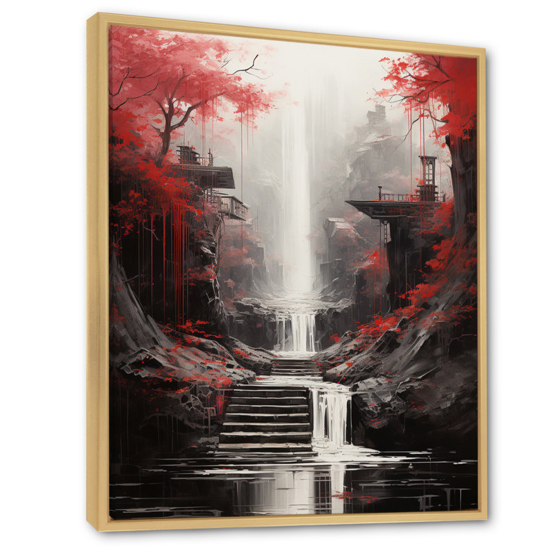 «Red Tree Endless Waterfall Journey», art sur toile, H 20 po x l 12 po x P 1 po, Cadre flottant érable