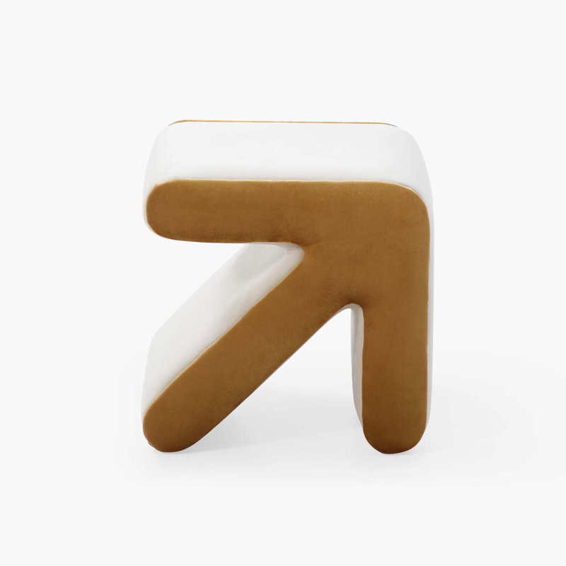 Auryana Velvet Ottoman, Beige/Gold Velvet