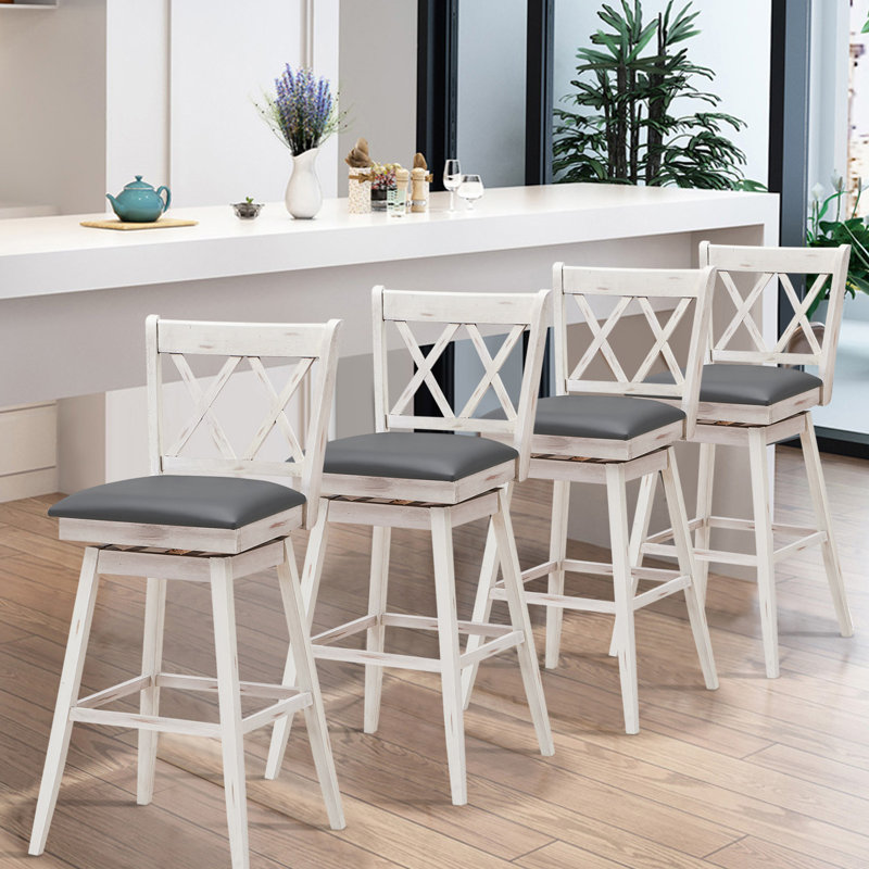 Dutil Swivel Counter Stool with Solid Wood Frame, White, Counter Stool (62cm Seat Height)