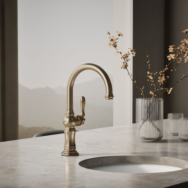 Artifacts® Single-Hole Bar Faucet with Supply Lines, Brushed Bronze