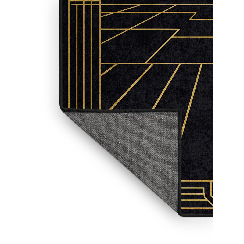Soft Plush Faning New Years Modern & Contemporary Abstract Area Rug in Purple – Black Binding, 2x3
