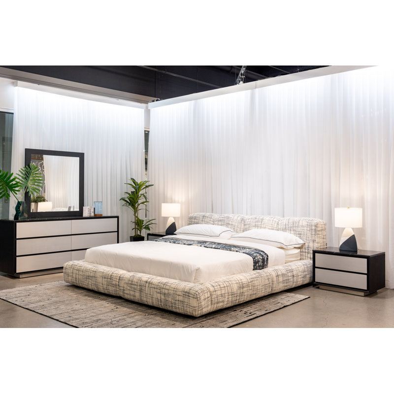 Lacci - Lit moderne en tissu blanc cassé et noir, Très grand