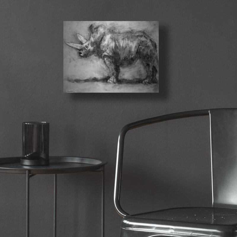 «Security Guard Rhino» par Robert Campbell, art mural en verre acrylique Latitude Run®, 36 po x 24 po