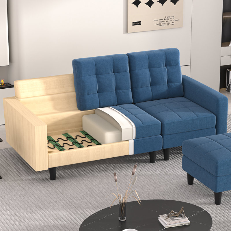 Canapé modulaire convertible Kaimana, canapé 3 places en L avec méridienne réversible, canapé modulaire pour petit espace