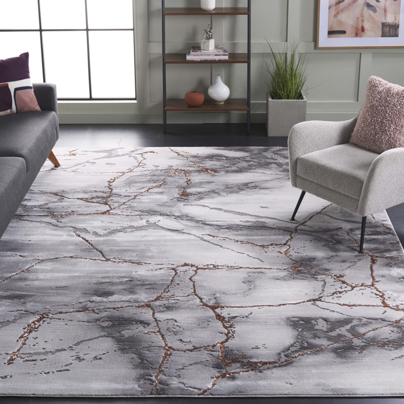 John-Paul Craft Performance Abstract Rug, Rectangle 4' x 6', Grey/Orange