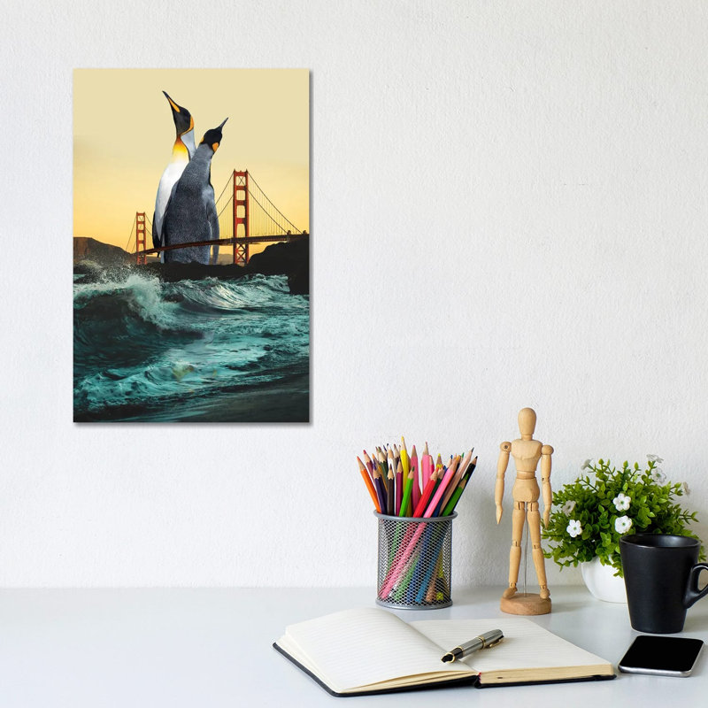Golden Penguins by David Loblaw - Print on Canvas, 20.32 cm H x 30.48 cm W, Wrapped Canvas