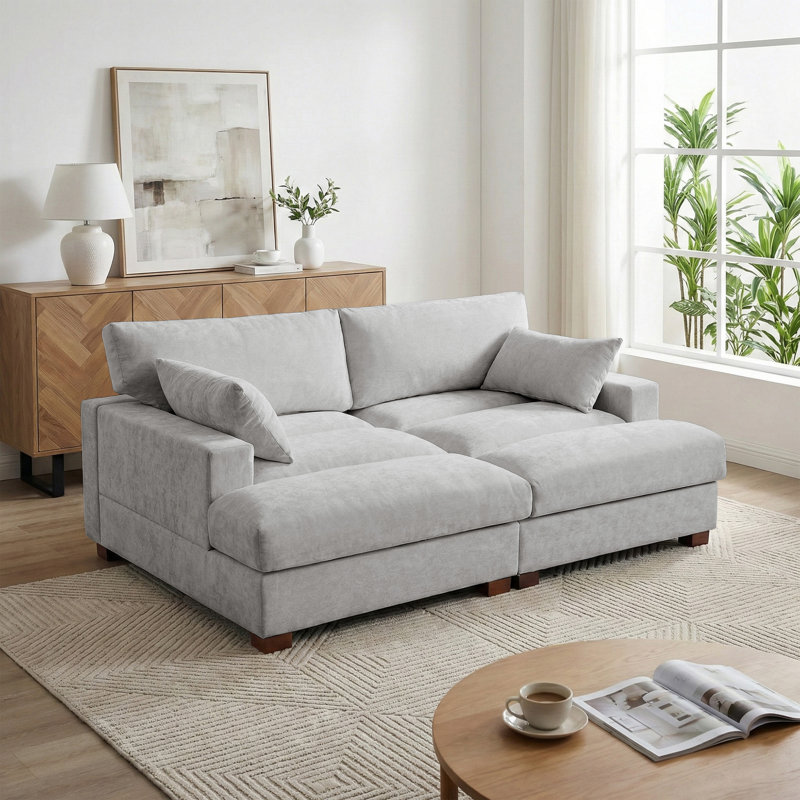 Oversized Upholstered Gray Chenille Sleeper Sofa Bed Lounge sofa with Armrests & Throw Pillows, Gray