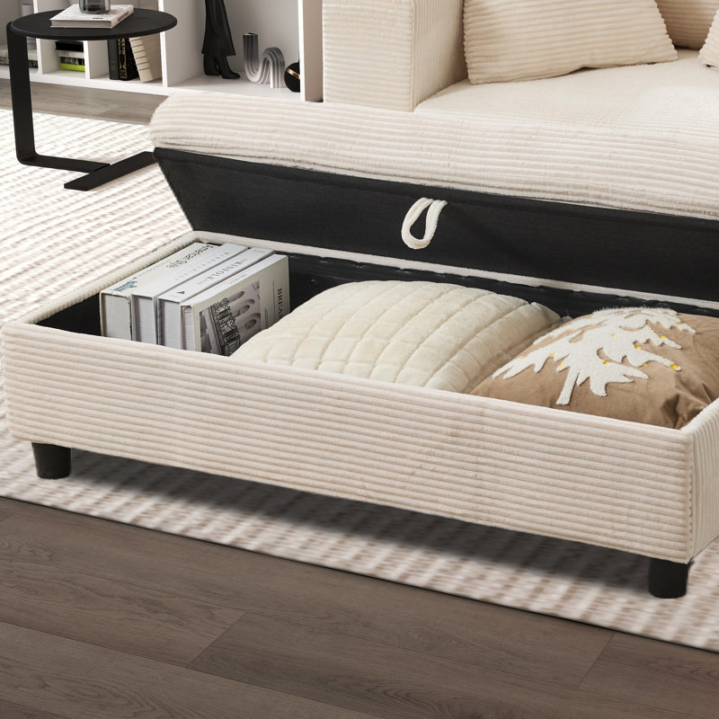 Chaise longue avec repose-pieds de rangement amovible, Beige